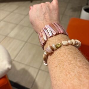 Set of 2 Pink Mother of Pearl Shell Stretch Bracelets | Stacking Jewelry
